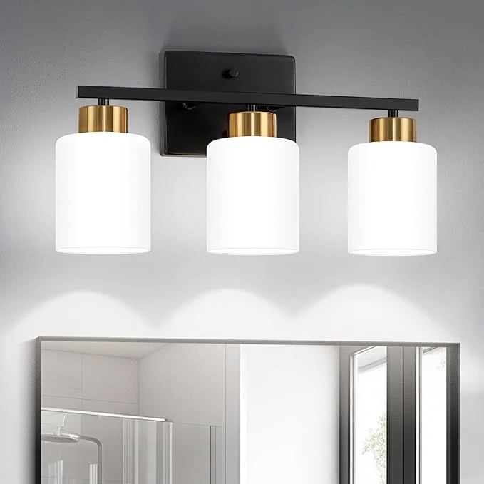 Sophisticated FonmYim Black and Gold Bathroom Light Fixtures 3-Light Modern Vanity Light Natural