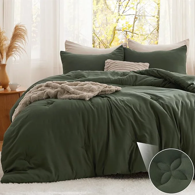 User-Friendly Bedsure Queen Comforter Set Olive Green Soft Prewashed Queen Size Bedding Quilted Comforter with Clover Design Down Comforter for All Seasons 3 Pieces Bed Set with 2 Pillow Shams Refined