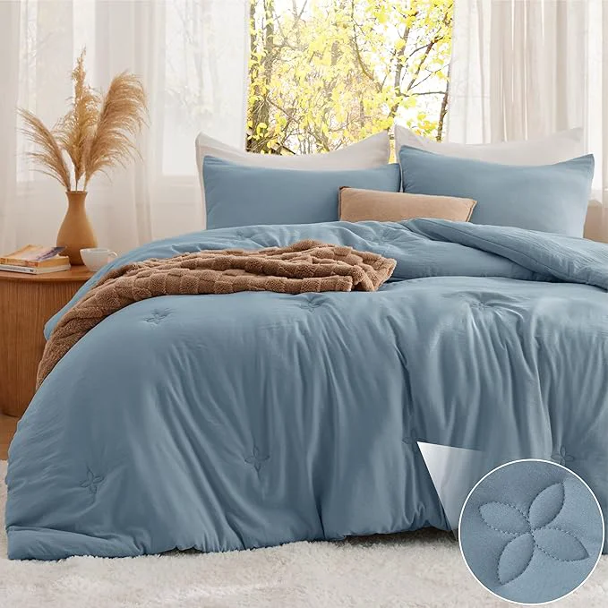 Professional Bedsure California King Comforter Set Mineral Blue Soft Prewashed Cal King Bedding Quilted Comforter with Clover Design All Season Down Comforter 3 Pieces Bed Set with 2 Pillow Shams Natural