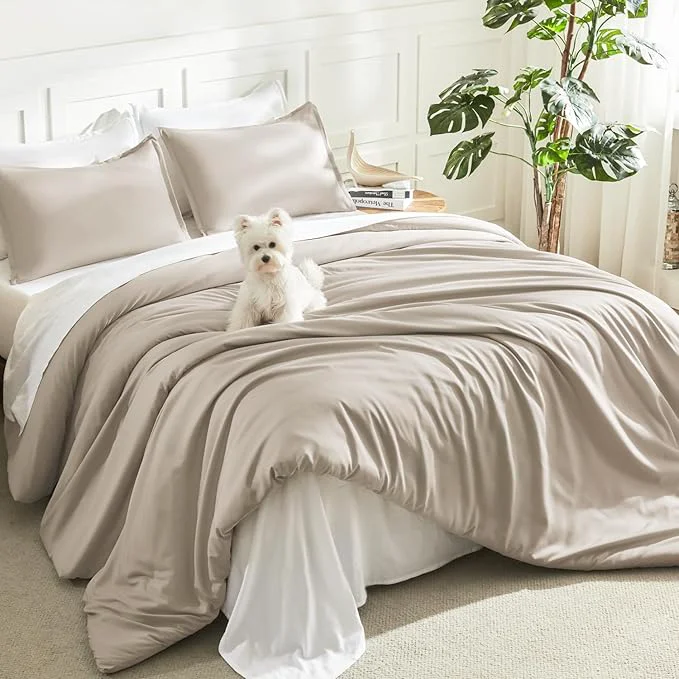 Recyclable Litanika Oatmeal Twin Twin XL Comforter Set 2 Pieces Lightweight Solid Bedding Comforter Set All Season Fluffy Bed Set 66x90In Comforter amp 1 Pillowcase High-Performance