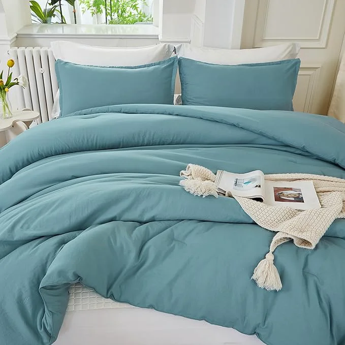 Functional Litanika Grayish Teal Comforter Set California King Size 3 Pieces Cal King Lightweight Solid Bedding Comforter Set All Season Fluffy Bed Set 104x96In Comforter amp 2 Pillowcases Clean