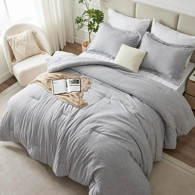 Elegant CozyLux Oversized King Comforter Set 3 Pieces 120×98 Light Grey Soft Luxury Cationic Dyeing Bedding Set Light Gray Breathable Lightweight Bed Set with 1 Down Comforter and 2 Pillow Shams Exceptional