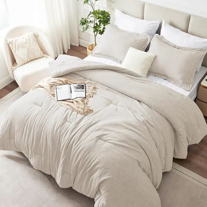 Durable CozyLux California King Comforter Set 3 Pieces Beige Soft Luxury Cationic Dyeing Cal King Comforter Bedding Set Breathable Lightweight Bed Sets with 1 Down Comforter and 2 Pillow Shams Crafted