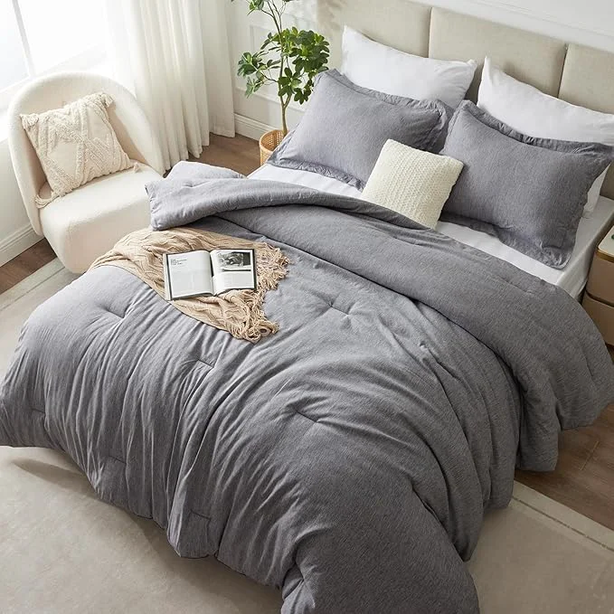 Refined CozyLux Queen Comforter Set – 3 Pieces Grey Soft Luxury Cationic Dyeing Queen Comforter for All Season Gray Breathable Lightweight Fluffy Bedding Sets with 1 Comforter and 2 Pillow Shams Exclusive