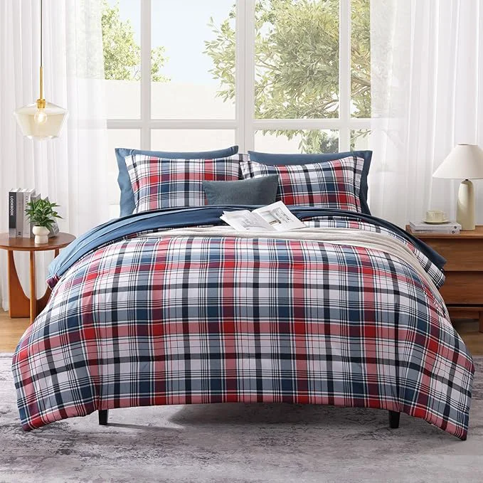 Dependable MaiRêve Twin XL Size Plaid Comforter Set Navy Red Classic 5 Pieces Farmhouse Bedding Set All Season Lightweight Bed in A Bag with Sheets Pillowcase amp Sham Professional