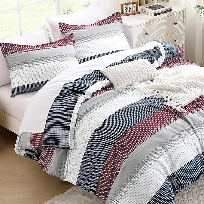 Natural Litanika Comforter Set Twin Twin XL Red Blue – 2 Pieces Lightweight Colorblock Stripe Fluffy Bedding Comforter Sets All Season Bed Set Relaxed