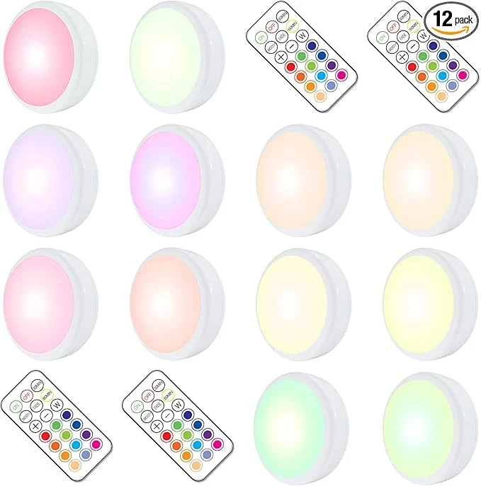 Pure HELPLEX LED Puck Lights with Remote 12 Pack Color Changing RGBW Stick-On Light Expertly Made