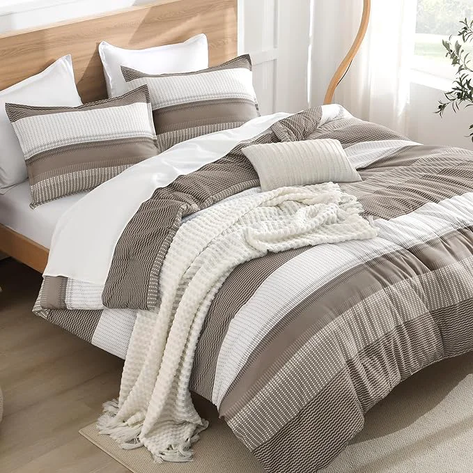 Durable Litanika Comforter Set Full Size Hazel – 3 Pieces Lightweight Colorblock Stripe Fluffy Bedding Comforter Sets All Season Bed Set Reusable