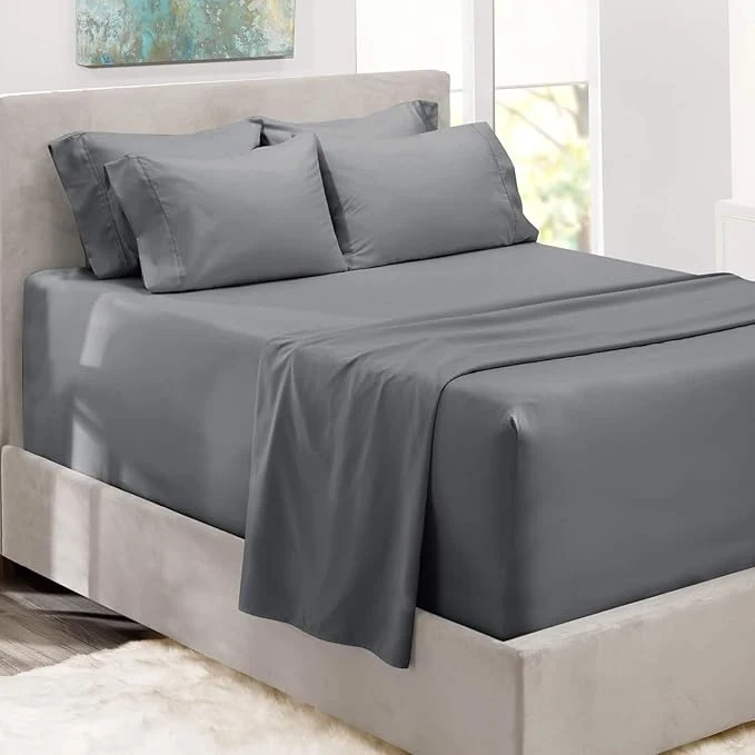 Reliable Hearth amp Harbor Luxury Soft 6 Piece Bed Sheet Set Extra Deep Pocket Fitted Sheets Fits Mattress up to 21 quot Double Brushed Bedding Sheets amp Pillowcases Split King Frost Gray Elite