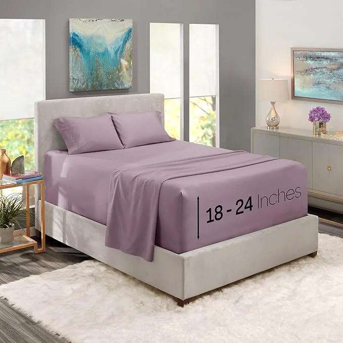 Eco-Friendly Nestl Twin Size Sheet Set 4 Piece Extra Deep Pocket 18-24 inches Microfiber Hotel Luxury Soft Breathable Wrinkle- Easy to Care Dusty Purple Contemporary
