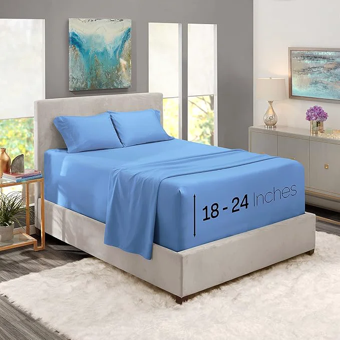 Official Nestl Full Size Sheet Set 4 Piece Extra Deep Pocket 18-24 inches Microfiber Hotel Luxury Soft Breathable Wrinkle- Easy to Care Calm Blue Outstanding
