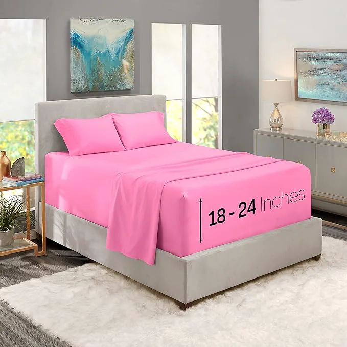 Artisan Nestl Bed Linen Set Full Size Deep Pocket 4 Piece Light Pink Microfiber Luxury