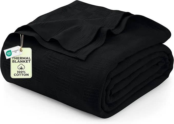 Top-Quality Utopia Bedding Black Cotton Blanket Twin Size – 90×72 Inch Lightweight Soft and Breathable Thermal Dorm Bed Blanket for All Seasons Functional