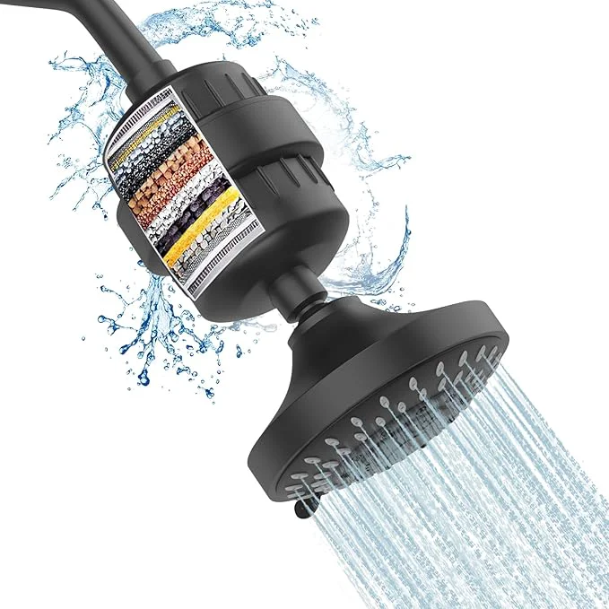 Premium FEELSO Shower Head and 15 Stage Shower Filter Combo High Pressure 5 Spray Trusted