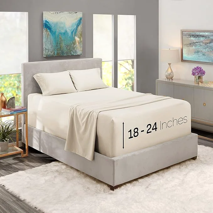 Casual Nestl Full Size Sheet Set 4 Piece Extra Deep Pocket 18-24 inches Microfiber Hotel Luxury Soft Breathable Wrinkle- Easy to Care Off White Green