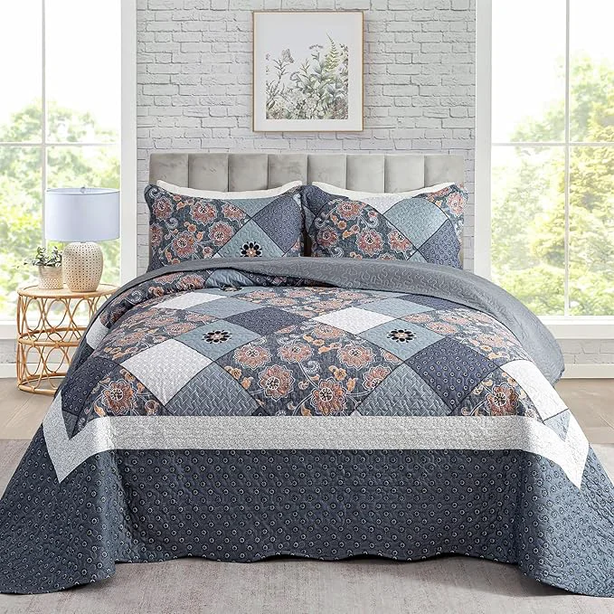 Original Travan 3-Piece King Bedspread Quilt Set Lightweight Coverlet Set Garden Style Floral Printed Oversized Quilted Bedding Set with Shams for All Season Exquisite King Size Sustainable