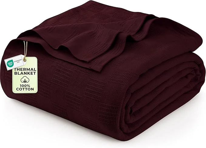 Sophisticated Utopia Bedding Burgundy Cotton Blanket Twin Size – 90×72 Inch Lightweight Soft and Breathable Thermal Blanket for All Seasons Durable