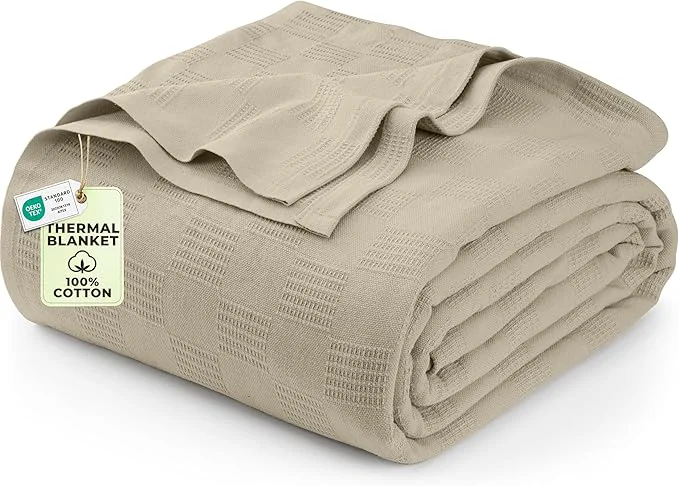 Smooth Utopia Bedding Khaki Cotton Blanket Twin Size – 90×72 Inch Lightweight Soft and Breathable Thermal Dorm Bed Blanket for All Seasons Detailed