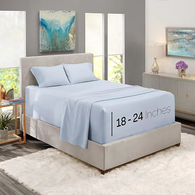 Relaxed Nestl California King Size Sheet Set 4 Piece Extra Deep Pocket 18-24 inches Microfiber Hotel Luxury Soft Breathable Wrinkle- Easy to Care Ice Blue Organic