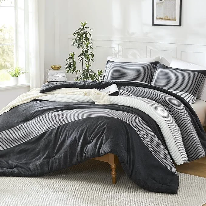 Carefully Designed Litanika Oversized Alaskan King Comforter Set Black White Grey 128×120-3 Pieces Lightweight Colorblock Stripe Fluffy Bedding Comforter Sets All Season Bed Set Quality