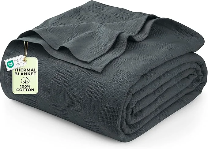 Original Utopia Bedding Smoke Gray Cotton Blanket Twin Size – 90×72 Inch Lightweight Soft and Breathable Thermal Dorm Bed Blanket for All Seasons Practical