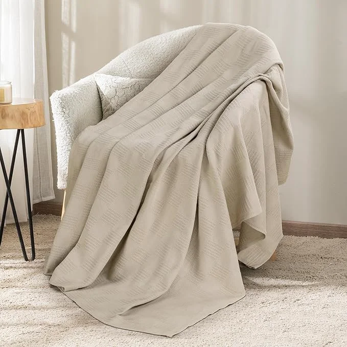 Responsible Utopia Bedding Khaki Cotton Blanket Throw Size – 50×60 Inch Lightweight Soft and Breathable Thermal Blanket for All Seasons Relaxed