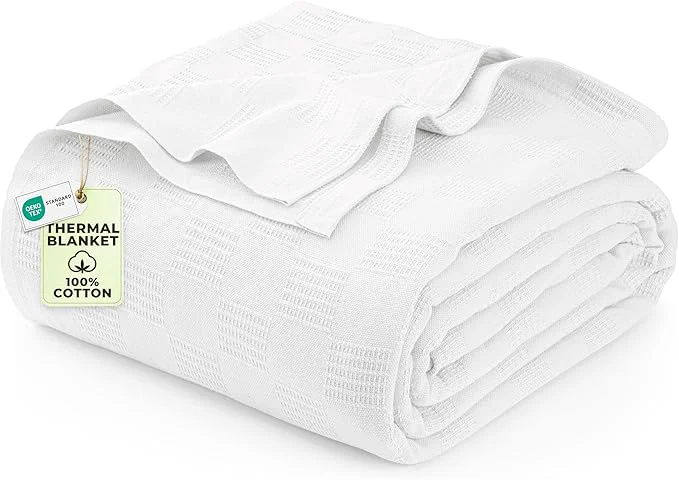Responsible Utopia Bedding White Cotton Blanket Queen Size – 90×90 Inch Lightweight Soft and Breathable Thermal Blanket for All Seasons Exceptional