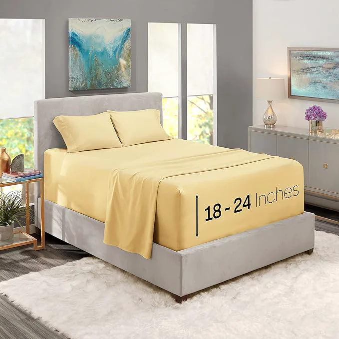 Nestl Full Size Sheet Set 4 Piece Extra Deep Pocket 18-24 inches Microfiber Hotel Luxury Soft Breathable Wrinkle- Easy to Care Vanilla Yellow Next-Generation