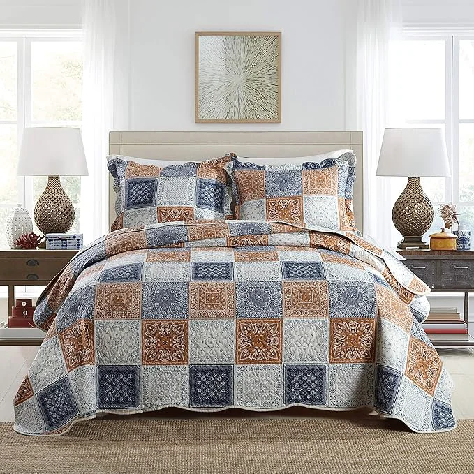Optimized Travan 3-Piece King Quilt Sets Patchwork Bedspreads with Shams Microfiber Lightweight Reversible Oversized Bedding Coverlet Set King Size First-Class