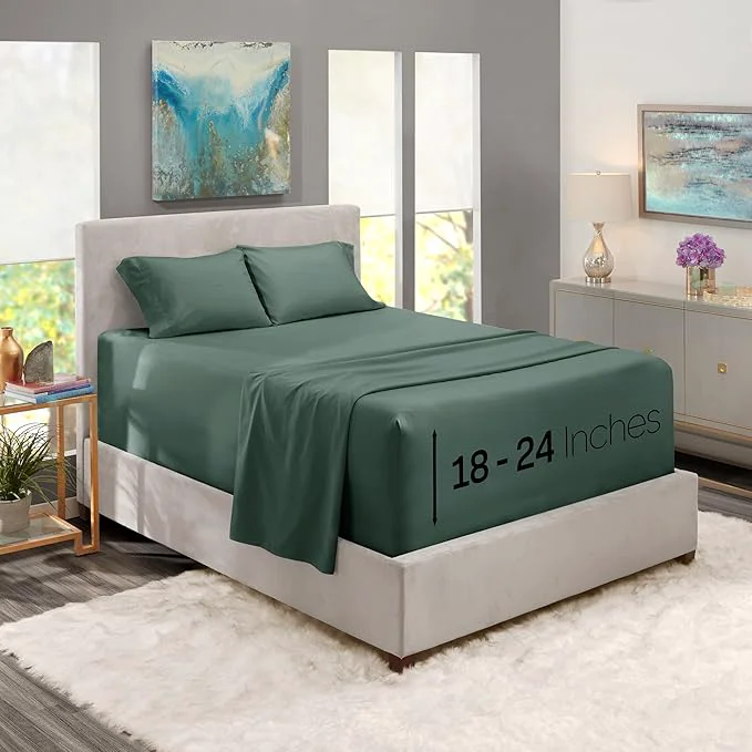 Quality Nestl Twin Size Sheet Set 4 Piece Extra Deep Pocket 18-24 inches Microfiber Hotel Luxury Soft Breathable Wrinkle- Easy to Care Forest Green Exclusive