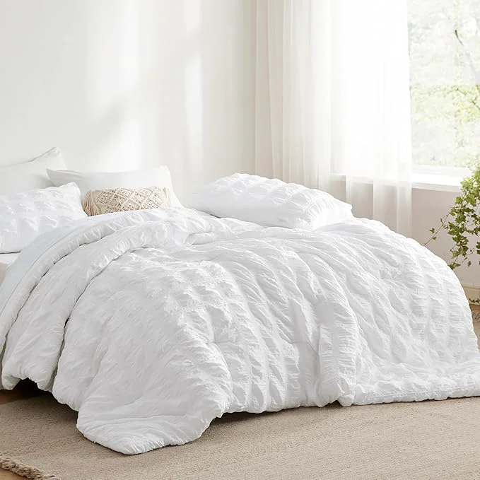 Fashionable Bedsure Bed in a Bag King – 7 Pieces Plaid Seersucker Bedding Comforter Sets Soft Lightweight White Boho Bed Set with Comforters King Size Sheets Pillowcases amp Shams Minimalist