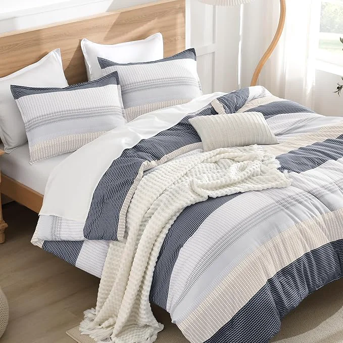 Functional Litanika Oversized King Comforter Set Blue Yellow 120×120-3 Pieces Lightweight Colorblock Stripe Fluffy Bedding Comforter Sets All Season Bed Set Unique