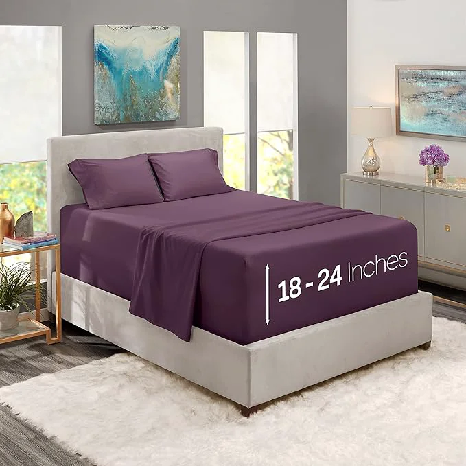 Authentic Nestl King Size Sheet Set Microfiber Extra Deep Pocket 4 Piece Purple Minimalist