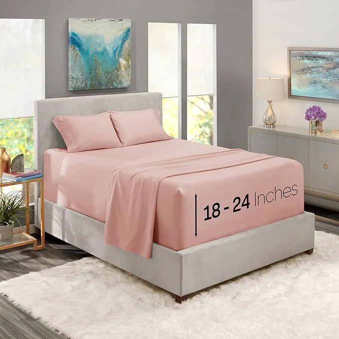 Advanced Nestl California King Size Sheet Set 4 Piece Extra Deep Pocket 18-24 inches Microfiber Hotel Luxury Soft Breathable Wrinkle- Easy to Care Peach Beige Clean