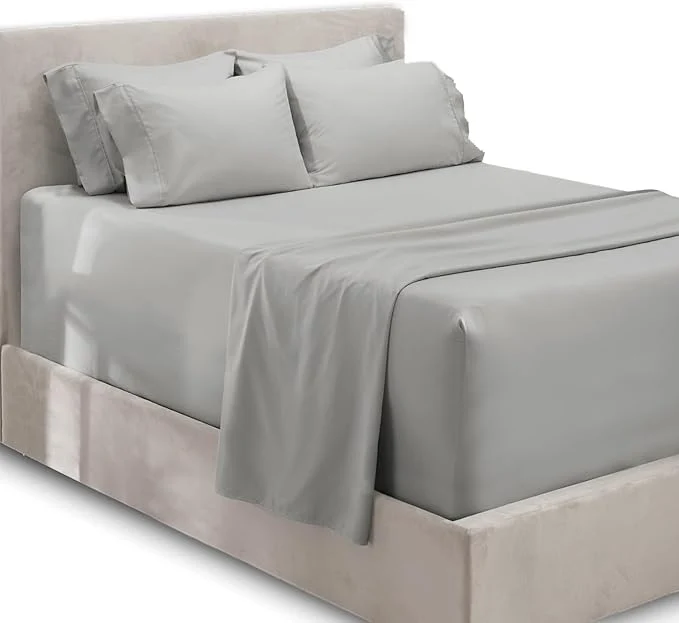 Superior Hearth amp Harbor Extra Deep Pocket Queen Sheets Sets – Fits Mattress 18-24 Inches Deep – Extra Deep Pocket Sheets – 6 Piece Queen Size – Silver Specialty