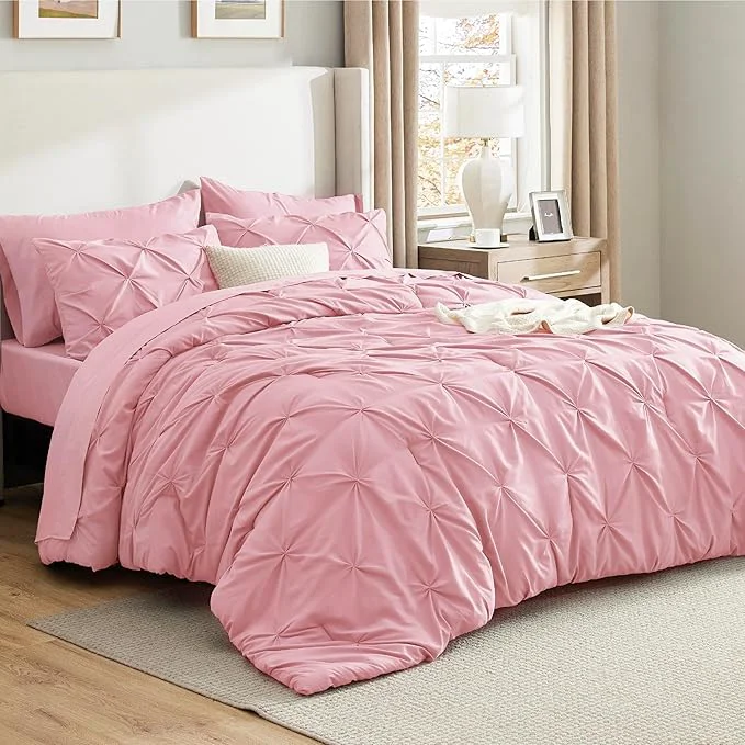 Responsible Bedsure Twin Comforter Set Baby Pink – Bed in a Bag Twin Size Bedding 5 Pieces GentleSoft™ Pintuck Bed Set Gift for Family Pinch Pleat Pink Comforter with Sheets Pillowcase amp Sham Effective