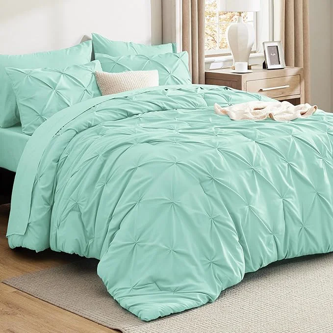 Casual Bedsure Twin Comforter Set Mint Green – Bed in a Bag Twin Size Bedding 5 Pieces GentleSoft™ Pintuck Bed Set Gift for Family Pinch Pleat Mint Green Comforter with Sheets Pillowcase amp Sham Official