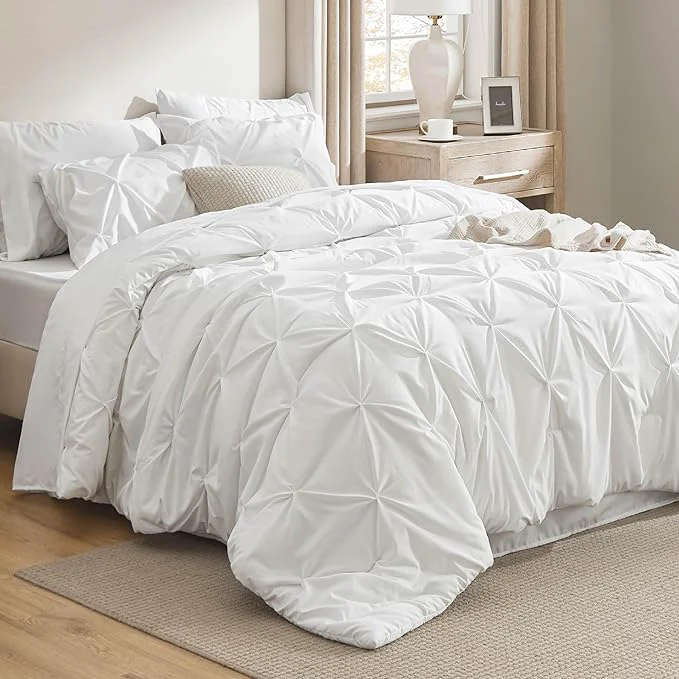Natural Bedsure King Size Comforter Set White – Bed in a Bag Bedding Set 7 Pieces GentleSoft™ Pintuck Bed Set Gift for Family Pinch Pleat White Comforter with Sheets Pillowcases amp Shams Solid