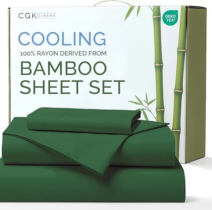 Exceptional Rayon Derived From Bamboo – Sheets Twin Size – Cooling Sheets for Twin – Soft Breathable amp Hotel Luxury Bedding – 1 Flat amp 1 Fitted amp 1 Pillowcase w 16 Inch Deep Pockets – Emerald Green Unique
