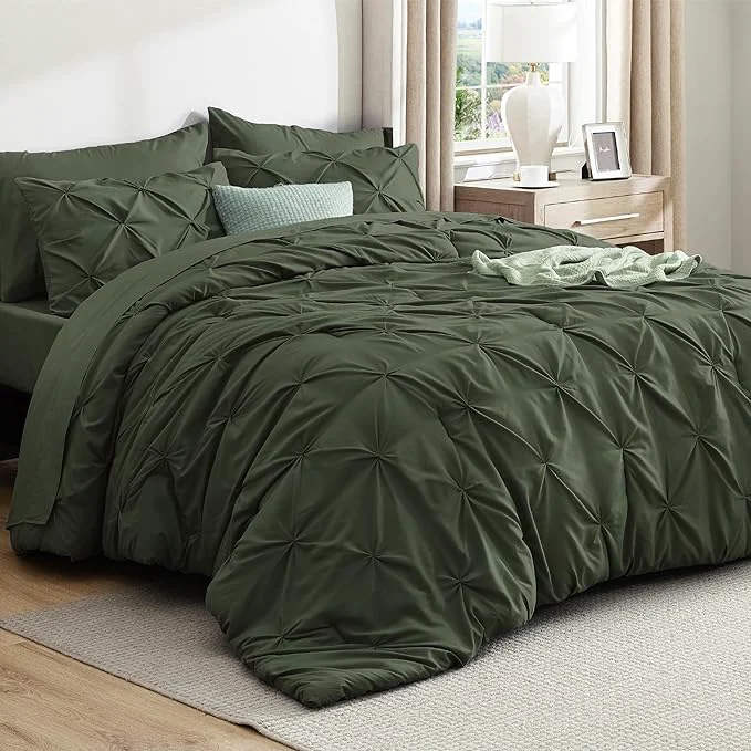 Authentic Bedsure Twin Comforter Set Olive Green – Bed in a Bag Twin Size Bedding 5 Pieces GentleSoft™ Pintuck Bed Set Gift for Family Pinch Pleat Olive Green Comforter with Sheets Pillowcase amp Sham Fast