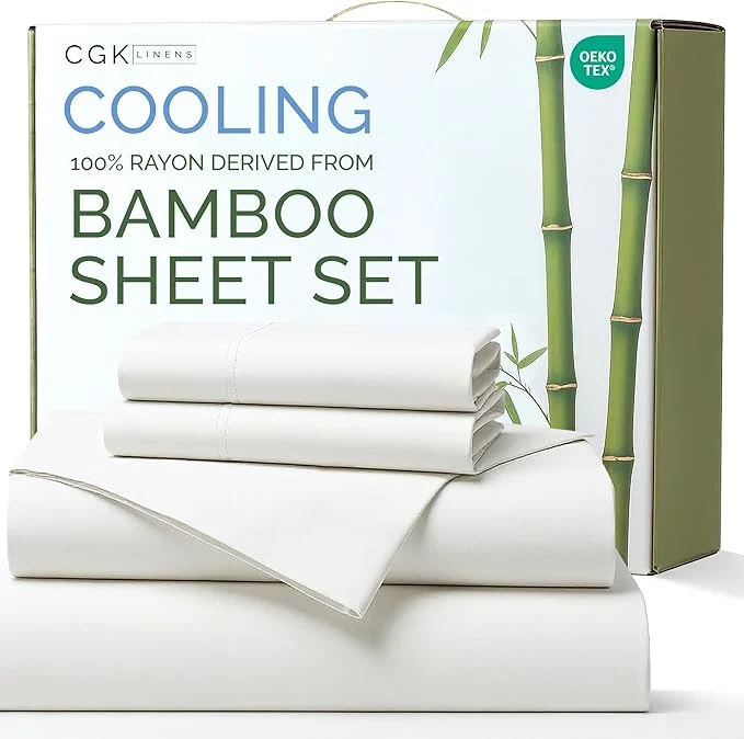 Classic Rayon Derived From Bamboo – Bamboo Sheets King Size – Cooling Sheets for King – Ultra Soft Breathable amp Hotel Luxury Bedding – 1 Flat amp 1 Fitted amp 2 Pillowcases w 16 Inch Deep Pockets – White Authentic