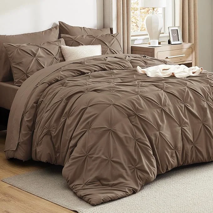 Functional Bedsure Queen Comforter Set Brown – Bed in a Bag Queen Size Bedding 7 Pieces GentleSoft™ Pintuck Bed Set Gift for Family Pinch Pleat All Season Comforter with Sheets Pillowcases amp Shams Consistent