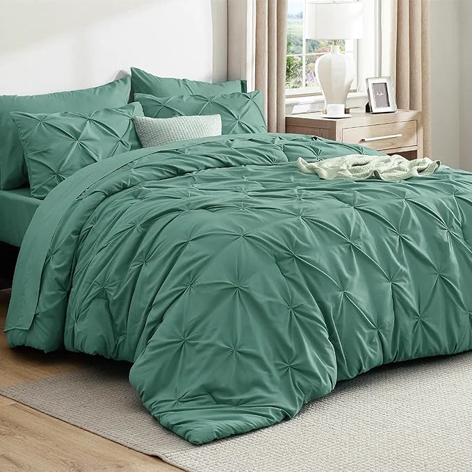 Verified Bedsure Full Size Comforter Sets – Bedding Sets Full 7 Pieces Pintuck Bed in a Bag Graysih Green Bed Set with Comforter Sheets Pillowcases amp Shams Reliable