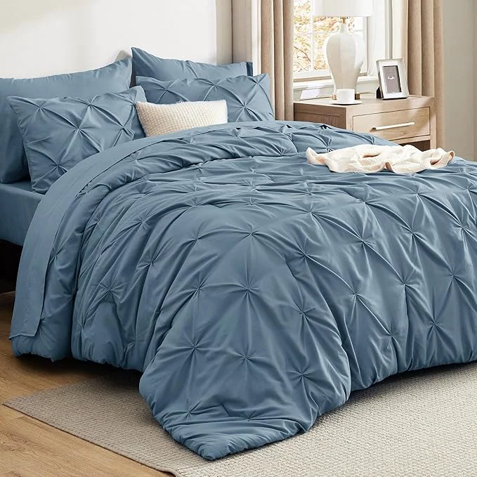Eco-Friendly Bedsure Full Comforter Set Mineral Blue – Bed in a Bag Full Size Bedding Set 7 Pieces GentleSoft™ Pintuck Bed Set Gift for Family Pinch Pleat All Season Comforter with Sheets Pillowcases amp Shams Prestigious