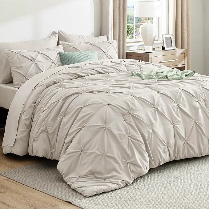 Dependable Bedsure King Comforter Set Linen – Bed in a Bag Bedding Set 7 Pieces GentleSoft™ Pintuck Bed Set Gift for Family Pinch Pleat All Season Comforter with Sheets Pillowcases amp Shams Functional