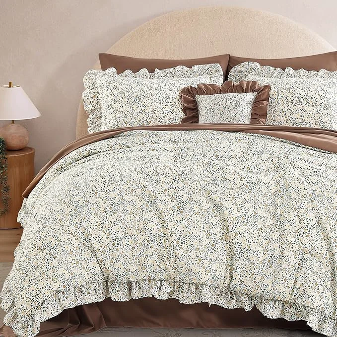 Excellent Twin XL Comforter Set – 5 Pieces Ruffle Beige Ditzy Bedding Sets Shabby Chic Farmhouse Bed in a Bag Twin XL with Floral Comforter Sheets Pillowcase amp Sham Trusted