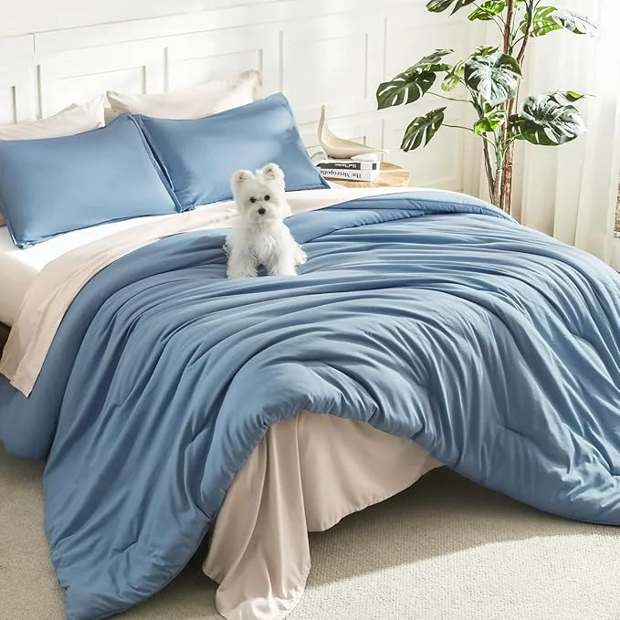 Secure Litanika Comforters Oversized King Size Grayish Blue 3 Pieces Lightweight Solid Bedding Set amp Collections All Season Fluffy Bed Set 120x98In Comforter amp 2 Pillowcases Original Design