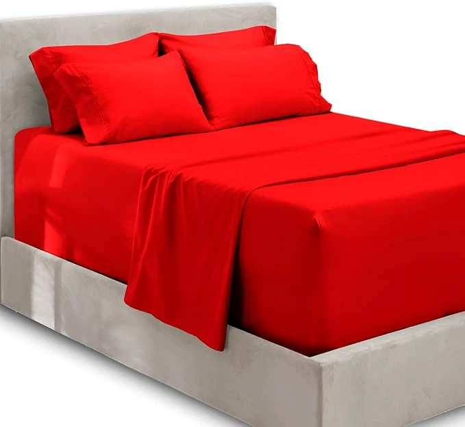 Breathable Hearth amp Harbor Extra Deep Pocket Sheets – Fits Mattress 18-24 Inches Deep – Extra Deep Pocket Twin XL Sheets Sets – 4 Piece Twin XL Size – Cherry Red Genuine