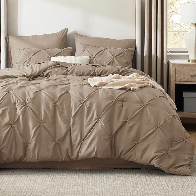 Carefully Designed Bedsure Full Size Comforter Sets – Bedding Sets Full 7 Pieces Pintuck Bed in a Bag Khaki Bed Set with Comforter Sheets Pillowcases amp Shams Enhanced