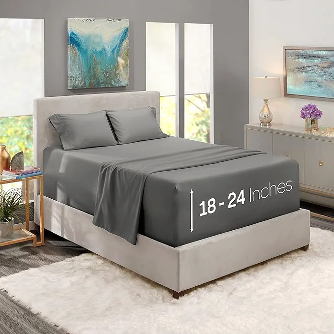 Outstanding Nestl Twin Size Sheet Set 4 Piece Extra Deep Pocket 18-24 inches Microfiber Hotel Luxury Soft Breathable Wrinkle- Easy to Care Grey Elite